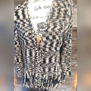Chico's black and white light weight unique cardigan sweater